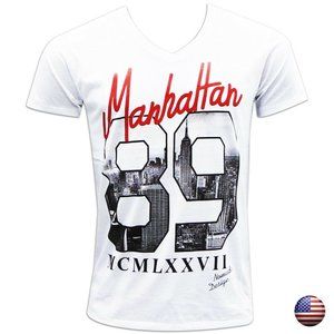 NOMADE MEN'S WHITE EMPIRE STATES V-NECK T-SHIRT M